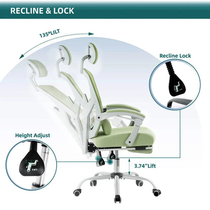 JHK High-Back Mesh Office Chair with Recline & Lumbar Pillow