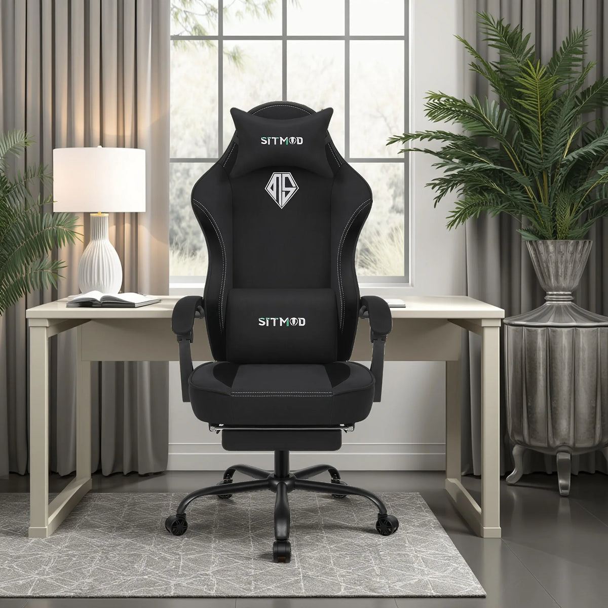 Height-Adjustable Gaming Chair with Footrest, Lumbar Support & Headrest