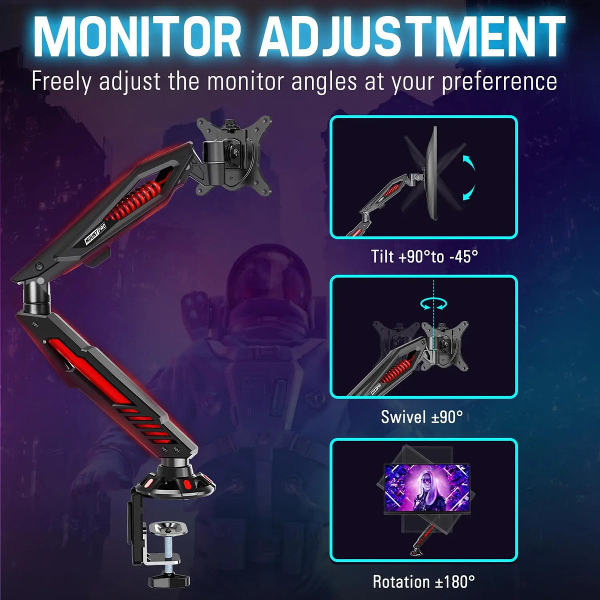 Mechanical Spring Gaming Monitor Arm – Fits Screens up to 32"