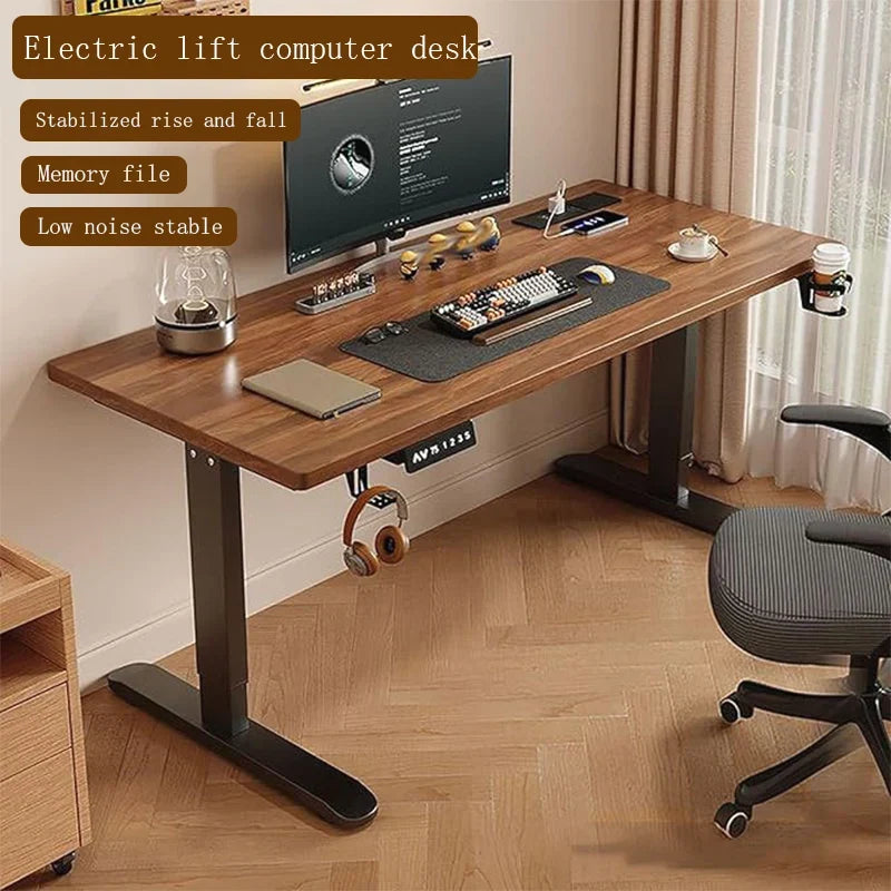 Electric Height-Adjustable Solid Wood Desk with Digital Display