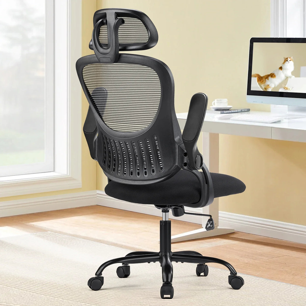 JHK Mesh Office Chair with Flip-Up Arms & Adjustable Headrest
