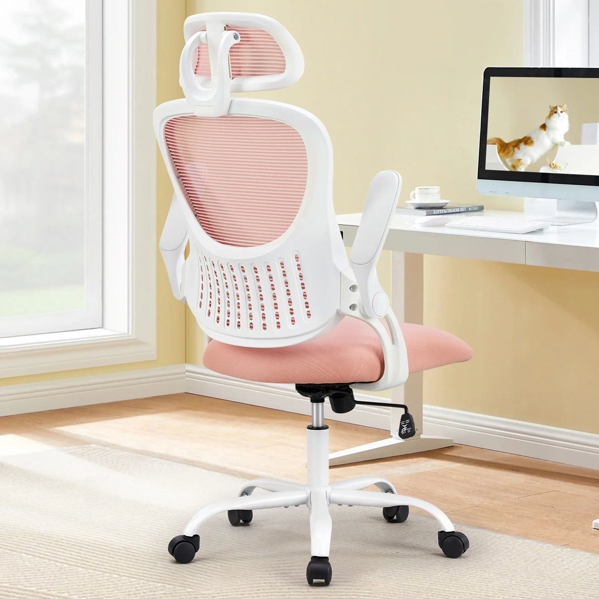 JHK Mesh Office Chair with Flip-Up Arms & Adjustable Headrest
