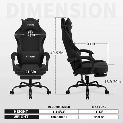 Height-Adjustable Gaming Chair with Footrest, Lumbar Support & Headrest