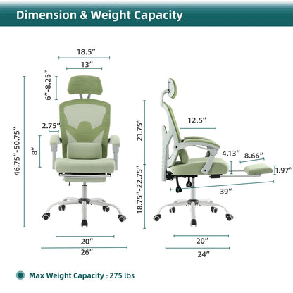 JHK High-Back Mesh Office Chair with Recline & Lumbar Pillow