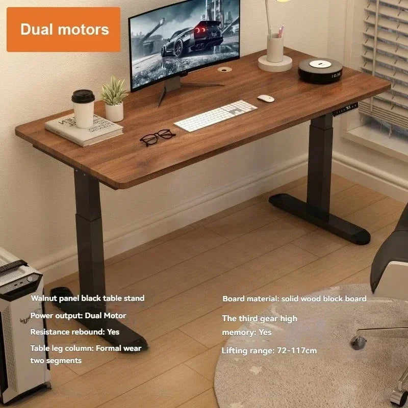 Electric Height-Adjustable Solid Wood Desk with Digital Display