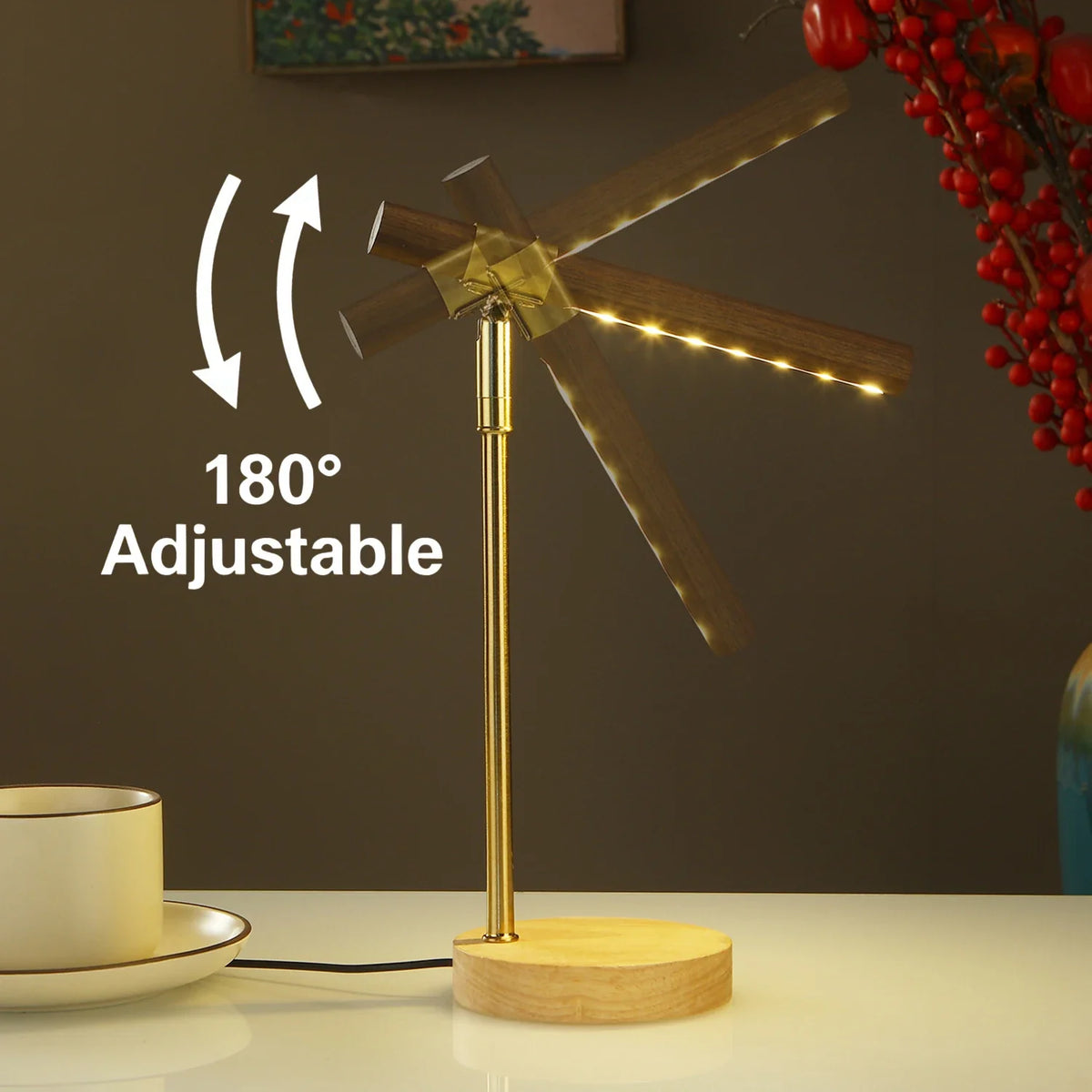 Minimalist Wooden LED Table Lamp with 180° Adjustment – USB-Powered
