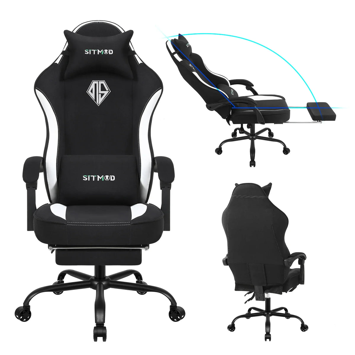 Height-Adjustable Gaming Chair with Footrest, Lumbar Support & Headrest