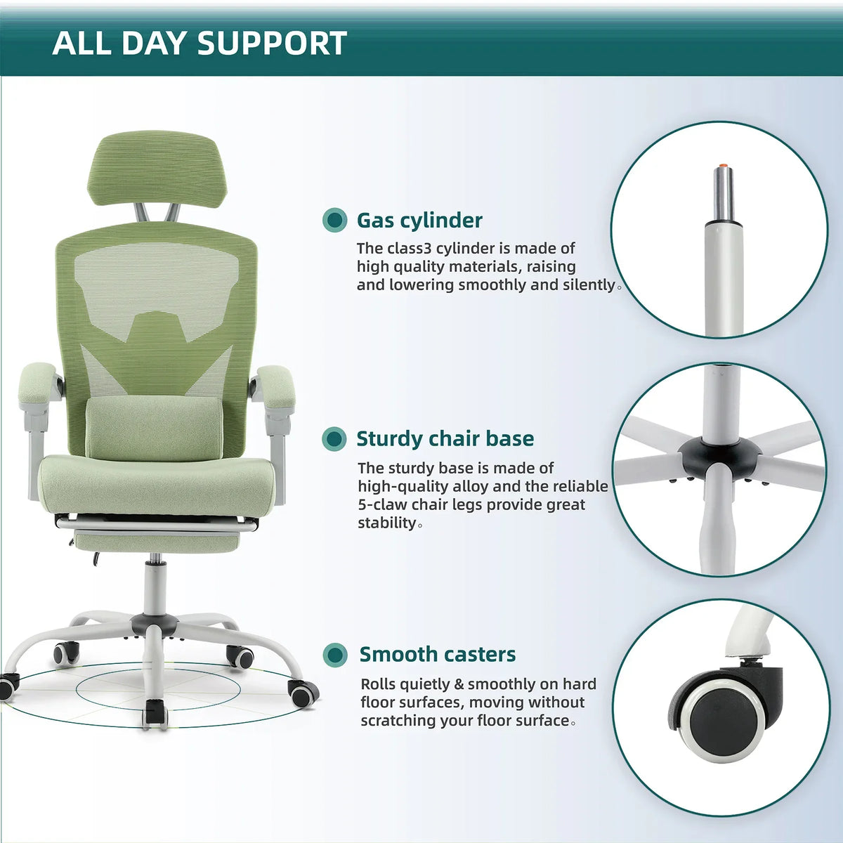 JHK High-Back Mesh Office Chair with Recline & Lumbar Pillow