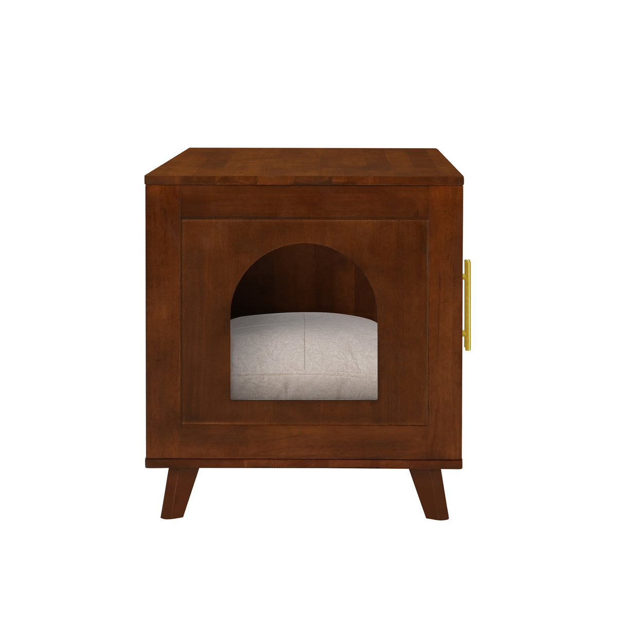 Rubber Wood Cat Cabinet with Cozy Cushion - Natural Finish