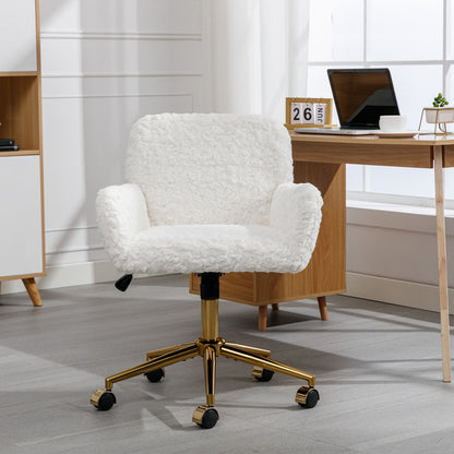 Artificial Rabbit Hair Office Chair with Metal Base - Swivel, Adjustable Height