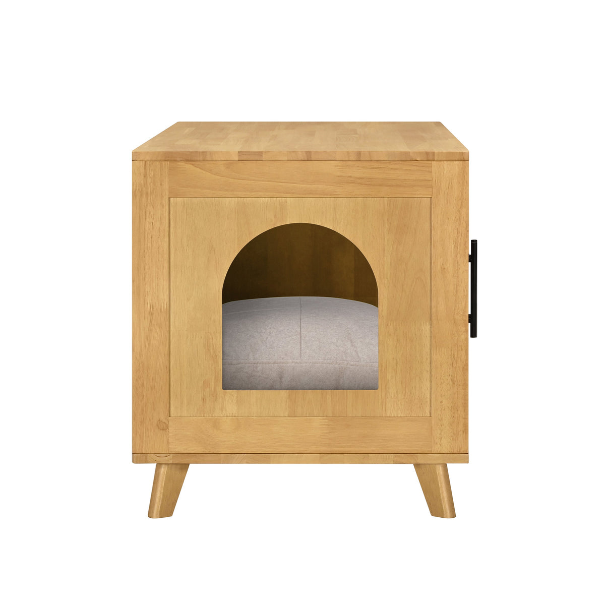 Rubberwood Cat Cabinet with Plush Cushion & Rattan Doors – Natural