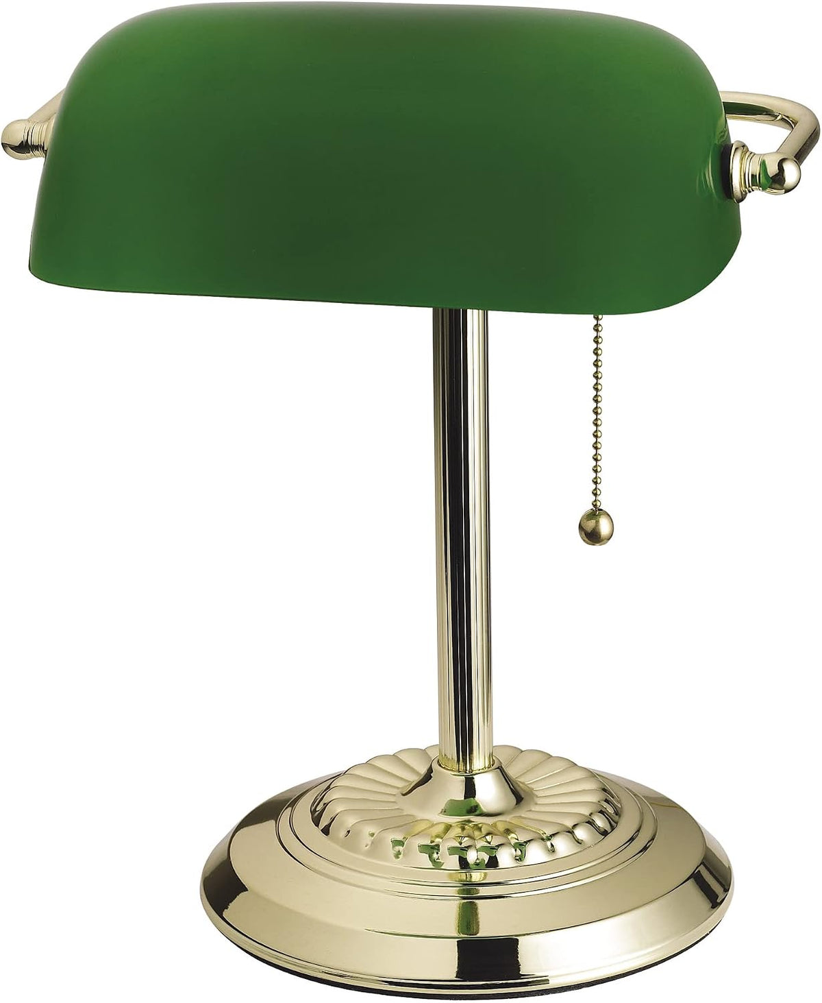 13.5'' Traditional Banker'S Lamp Light Fixture with Green Glass Cylinder Shade for Office, Library, Living Room, or Dorm, Polished Brass