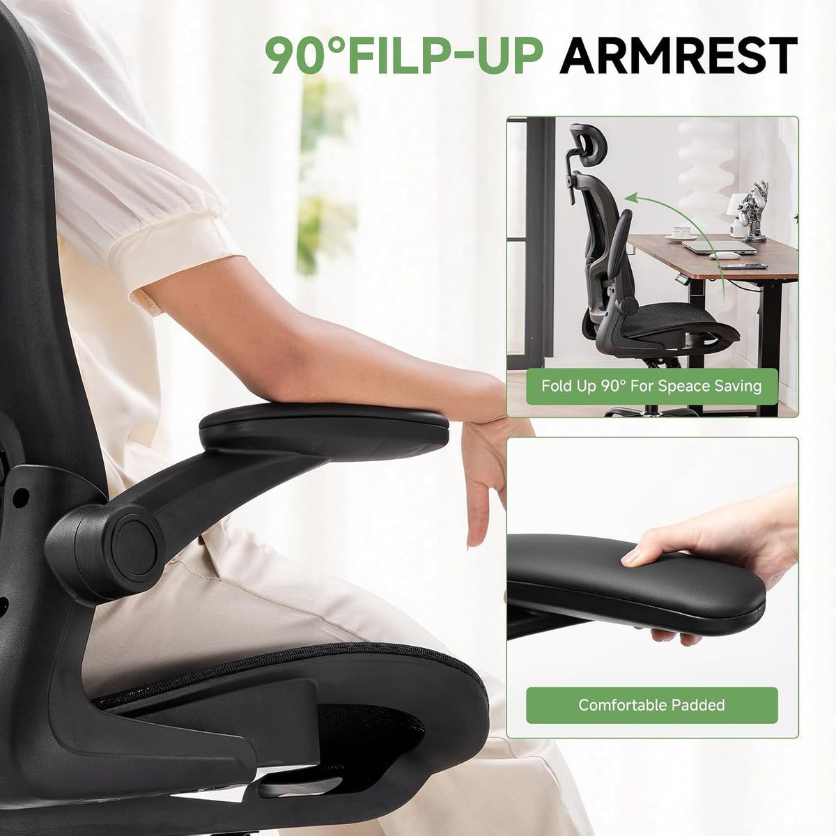 Office Chair, Home Ergonomic Desk Chair with High Back Mesh, Mesh Office Computer Desk Chairs with Adjustable Lumbar Support, Rolling Work Swivel Task Chairs with 3D Armrests and Headrest