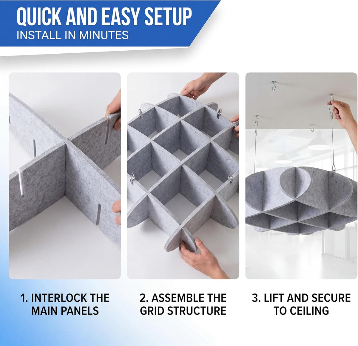 Acoustic Ceiling Panels, Ceiling Soundproofing for Noisy Neighbors, Dense Polyester Fiberboard Sound Absorbing Tiles for Recording Studio and Home Theater, 23" X 23", Gray