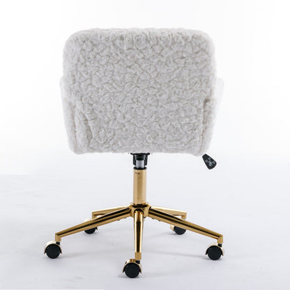 Artificial Rabbit Hair Office Chair with Metal Base - Swivel, Adjustable Height