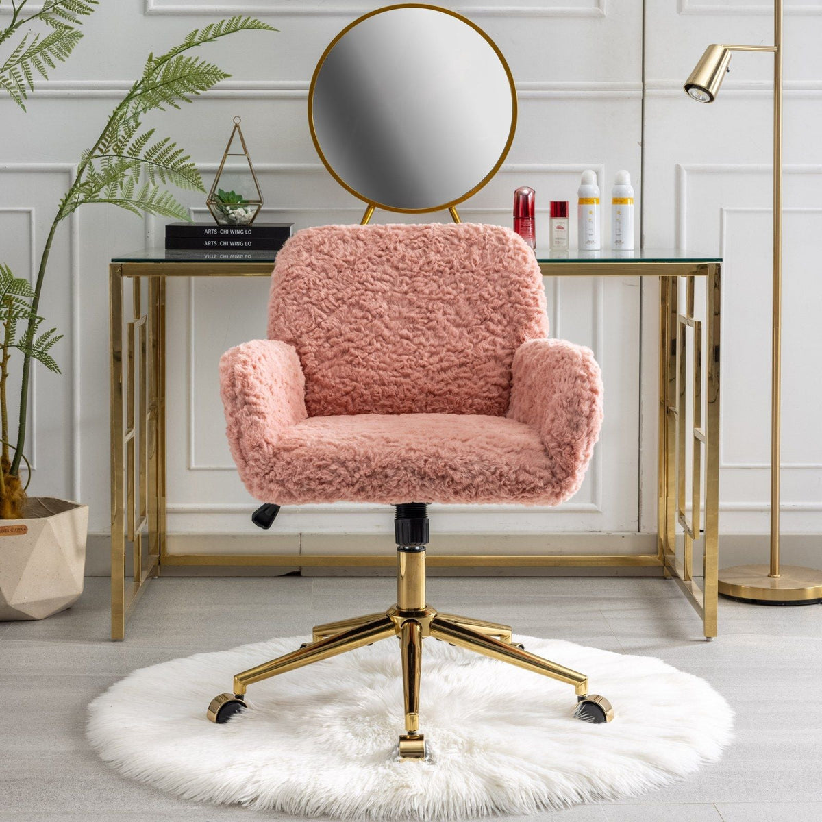 Artificial Rabbit Hair Office Chair with Metal Base - Swivel, Adjustable Height