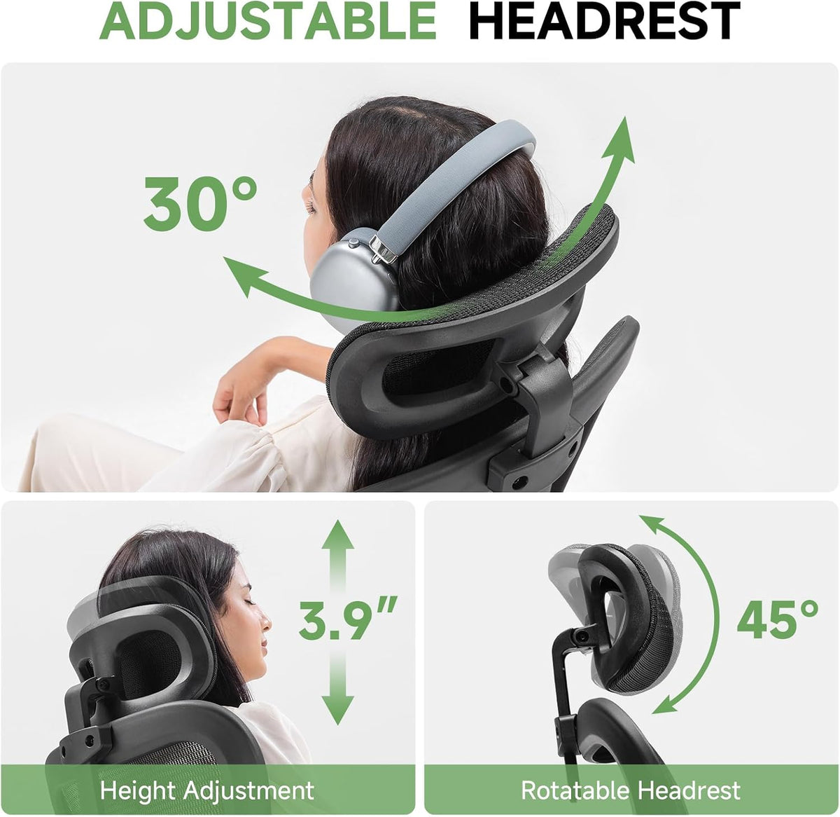 Office Chair, Home Ergonomic Desk Chair with High Back Mesh, Mesh Office Computer Desk Chairs with Adjustable Lumbar Support, Rolling Work Swivel Task Chairs with 3D Armrests and Headrest