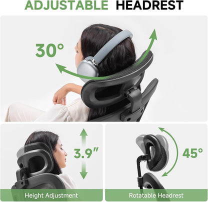 Office Chair, Home Ergonomic Desk Chair with High Back Mesh, Mesh Office Computer Desk Chairs with Adjustable Lumbar Support, Rolling Work Swivel Task Chairs with 3D Armrests and Headrest