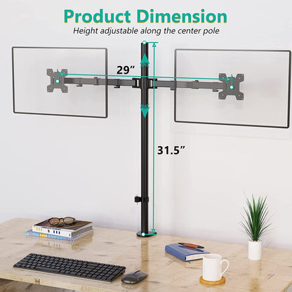 Extra Tall Dual LCD Monitor Fully Adjustable Desk Mount Fits 2 Screens up to 27 Inch, 22 Lbs. Weight Capacity per Arm (M002XL), Black