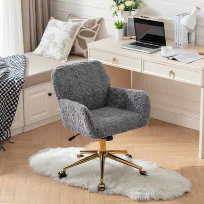 Artificial Rabbit Hair Office Chair with Metal Base - Swivel, Adjustable Height