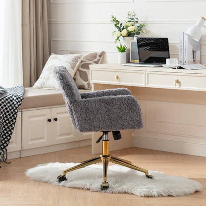 Artificial Rabbit Hair Office Chair with Metal Base - Swivel, Adjustable Height