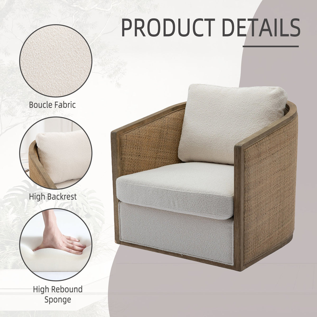 360° Swivel Barrel Accent Chair – Beige Bouclé