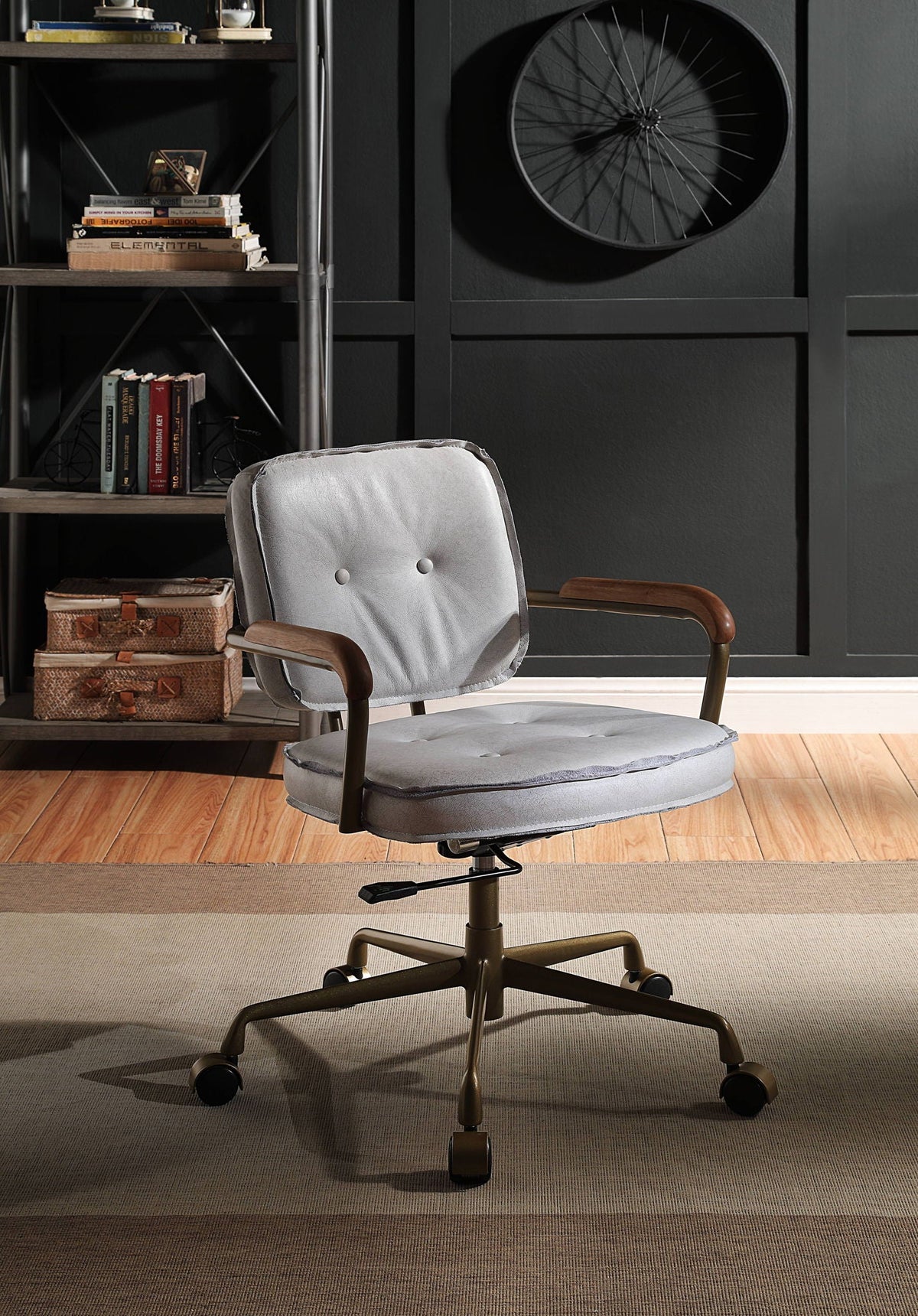 Siecross Top-Grain Leather Swivel Office Chair – Gray or Pink