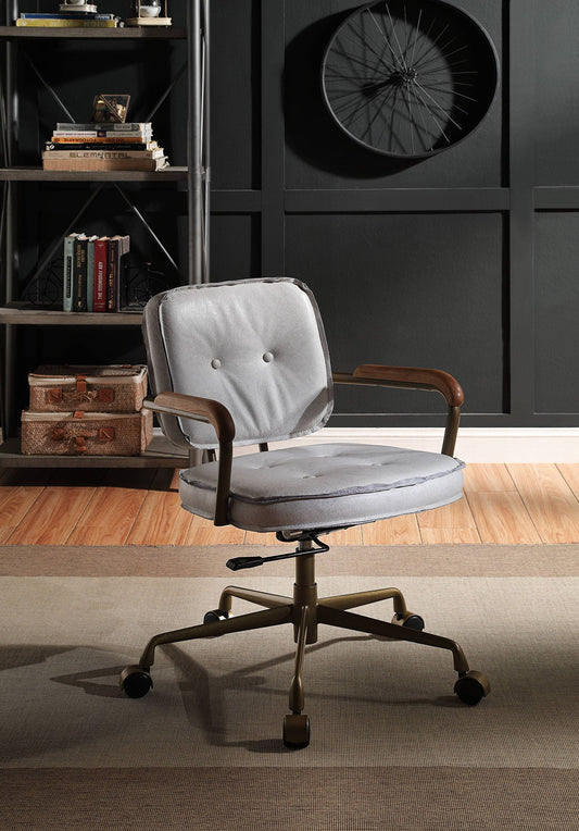 Siecross Top-Grain Leather Swivel Office Chair – Gray or Pink