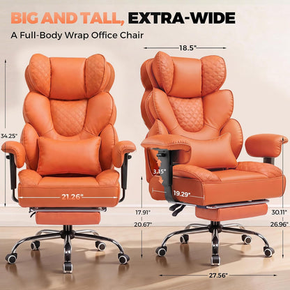 Big and Tall Office Chair with Upgrade Footrest, Heavy Duty Gaming Chair High Back Executive Chair with Spring Lumbar Support for Lower Back Pain Relief, 150°Reclining Adjustable Armrests
