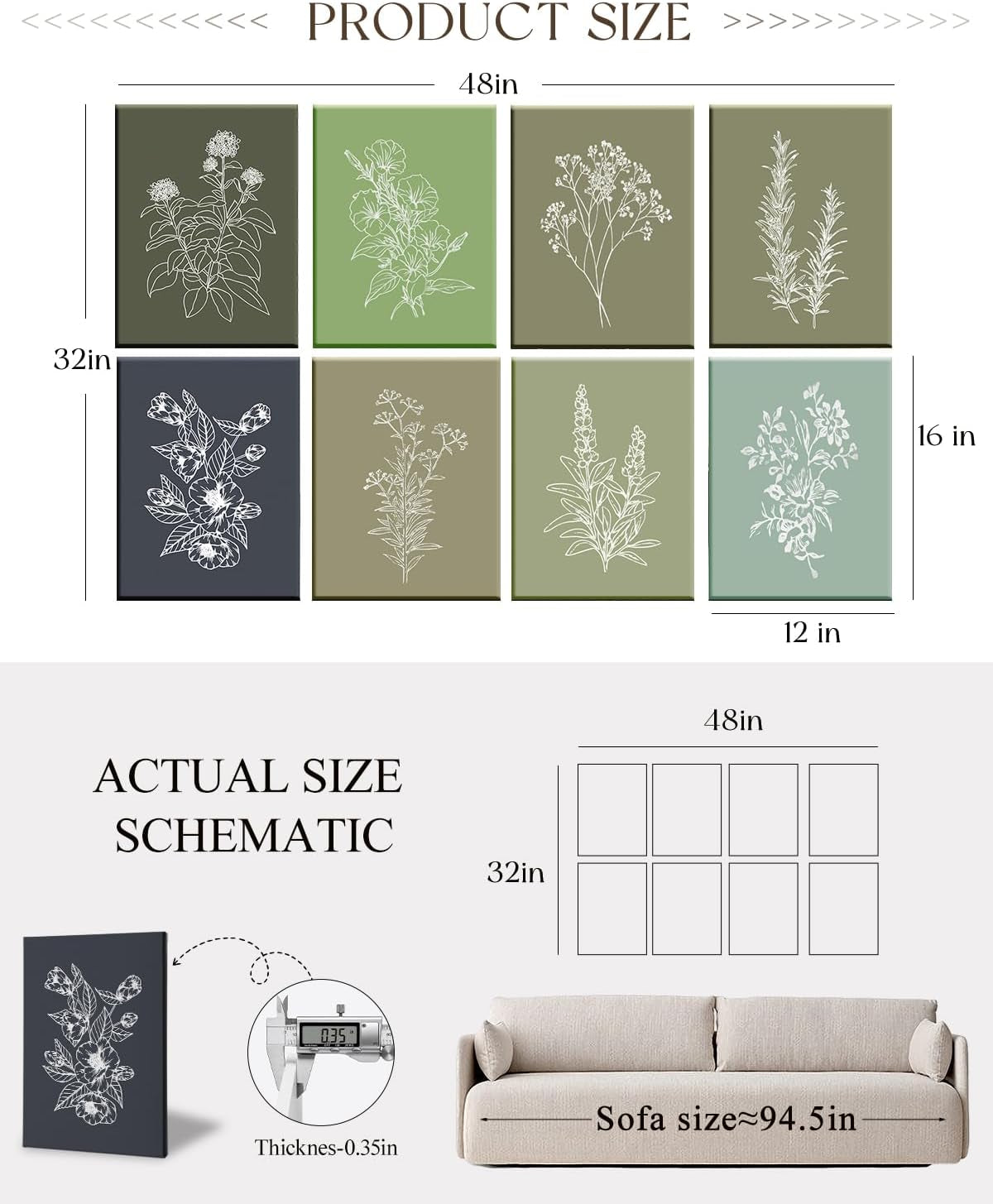 Acoustic Art Wall Panels, Sage Green, 48X32In