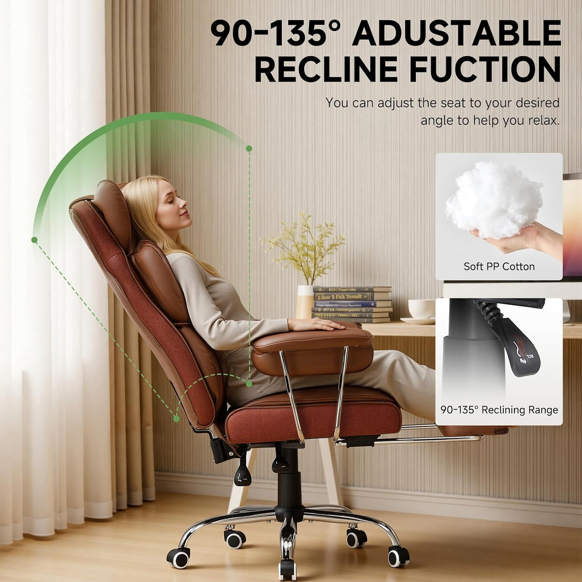 Big and Tall Office Chair, High Back Leather Gaming Chair with Footrest, Executive Ergonomic Office Chairs with Pocket Spring Lumbar Support and with Outward Fixed Soft Armrests