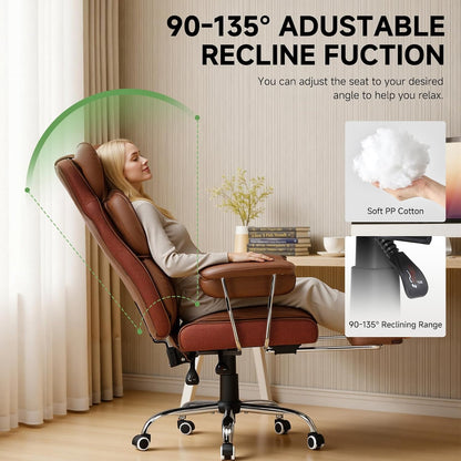 Big and Tall Office Chair, High Back Leather Gaming Chair with Footrest, Executive Ergonomic Office Chairs with Pocket Spring Lumbar Support and with Outward Fixed Soft Armrests