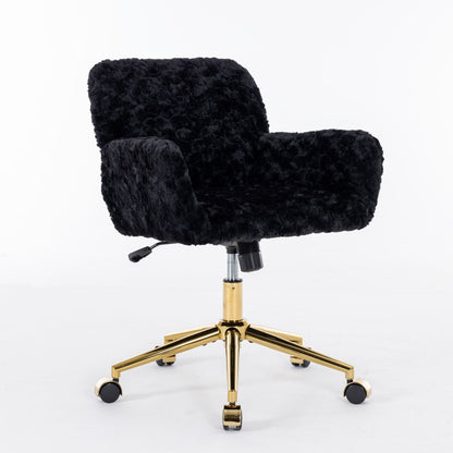 Artificial Rabbit Hair Office Chair with Metal Base - Swivel, Adjustable Height