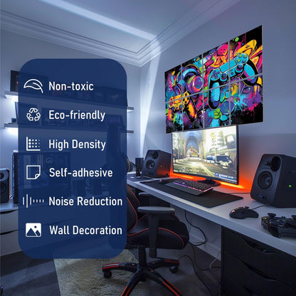 art Acoustic Panels Tiles Decorative Room Sound Proof Foam Absorbing Panels Noise Dampening Canceling Reducing Blocker for Walls (Game Graffiti)