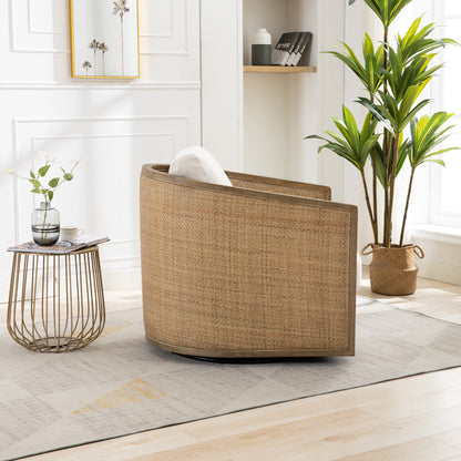 360° Swivel Barrel Accent Chair – Beige Bouclé