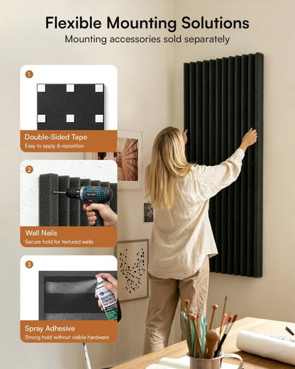 SODOCT 4 Pack Large Wedge Acoustic Foam Panels, 48 X 24 X 2 Inches High Density Sound Proof Foam for Walls, Professional Sound Absorbing Studio Panels for Home Theater, Recording (Black)