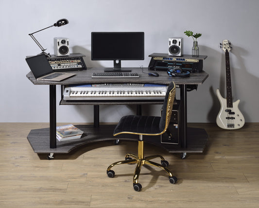 Music Recording Studio Desk Wood Workstation – Light Brown or Dark Gray
