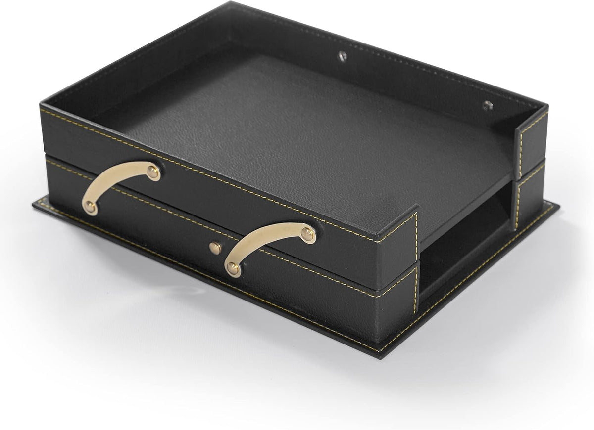 12-Piece Leather Desk Set — Desk Pad 23.2" X 15.4", Double Document Tray, Pen Holder — Desk Organizer Set for Home Office & Executive Desk Accessories