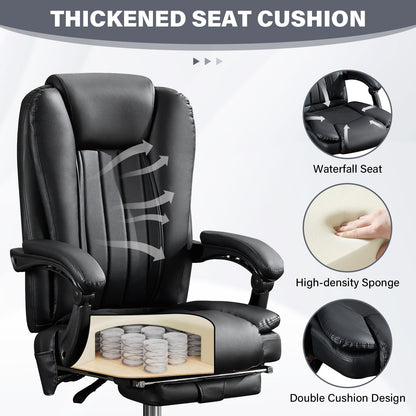 Massage Office Chair with Heat and 6 Vibration Points - Black Leather