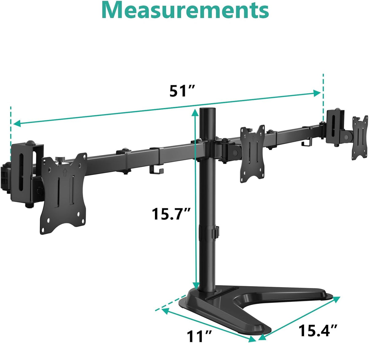 Freestanding Triple Monitor Stand for 13-27 Inch Screens，22Lbs per Arm