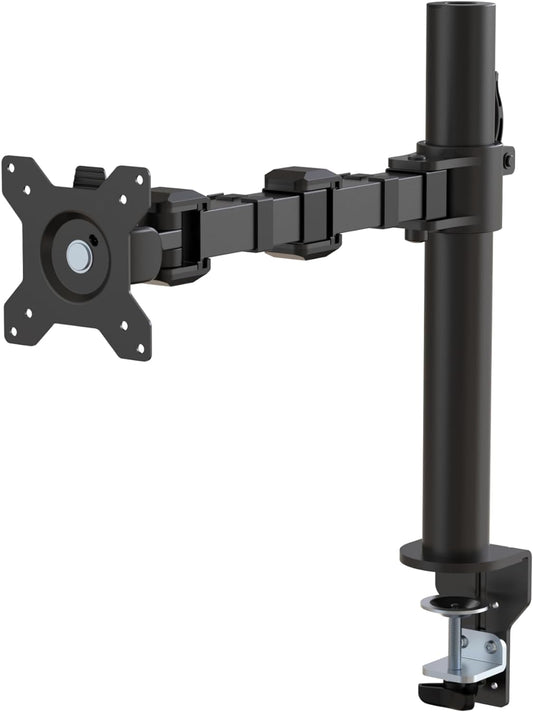 Single Computer Monitor Stand with Cable Management, Height Adjustable VESA Desk Arm Mount, Fully Adjustable Tilt and Rotation, Steel, Black, Fits 13-30" Screens