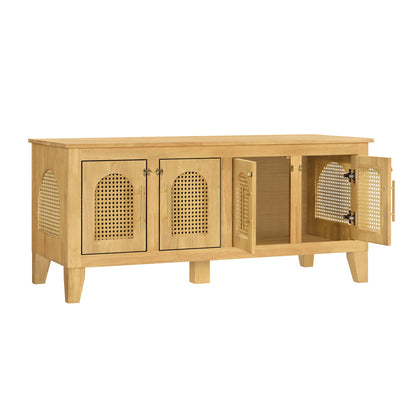 Lars Indoor Rattan Rubber Wood Dog Crate Cabinet with Storage - Natural