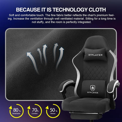 Gaming Chair, Computer Office Chair with Pocket Spring Cushion, Linkage Armrests and Footrest, High Back Ergonomic Computer Chair with Lumbar Support Task Chair with Footrest(Black)