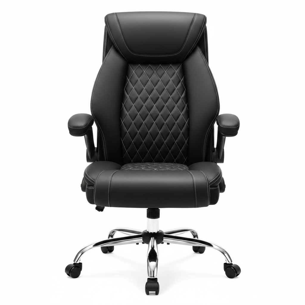 Office Chair, Ergonomic High Back Home Office Desk Chair, Big and Tall Breathable Leather Office Chair with Lumbar Support Flip-Up Armrests, Computer Gaming Chair with Rocking Function