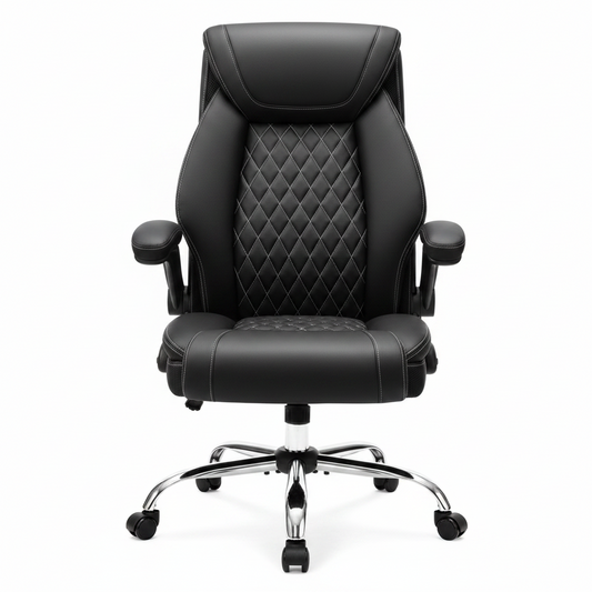 Office Chair, Ergonomic High Back Home Office Desk Chair, Big and Tall Breathable Leather Office Chair with Lumbar Support Flip-Up Armrests, Computer Gaming Chair with Rocking Function