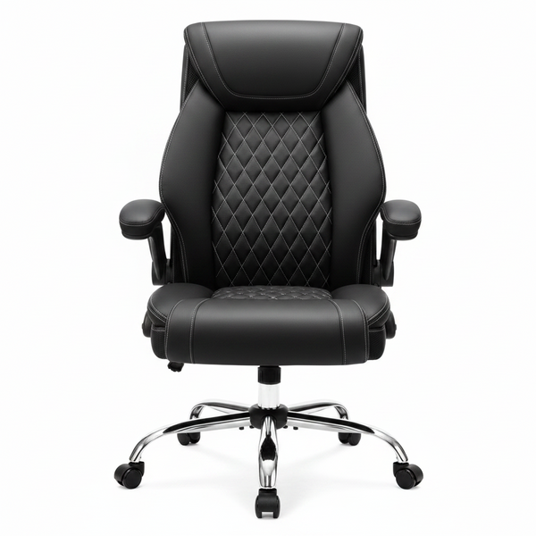Office Chair, Ergonomic High Back Home Office Desk Chair, Big and Tall Breathable Leather Office Chair with Lumbar Support Flip-Up Armrests, Computer Gaming Chair with Rocking Function