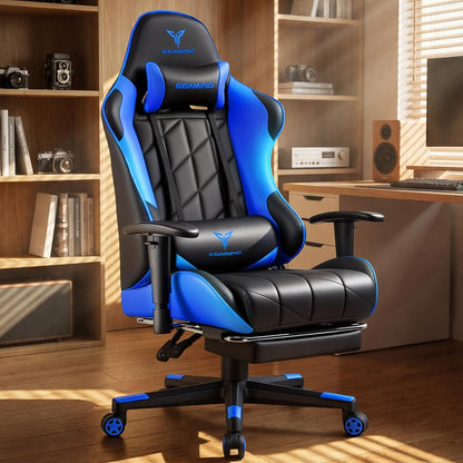 Gaming Chair, Big and Tall Video Game Chair with High Back PU Leather, Home Office Ergonomic Computer Chair with Footrest, Adjustable Height, 360° Swivel Wheels for Adults and Teens