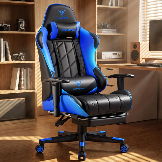 Gaming Chair, Big and Tall Video Game Chair with High Back PU Leather, Home Office Ergonomic Computer Chair with Footrest, Adjustable Height, 360° Swivel Wheels for Adults and Teens