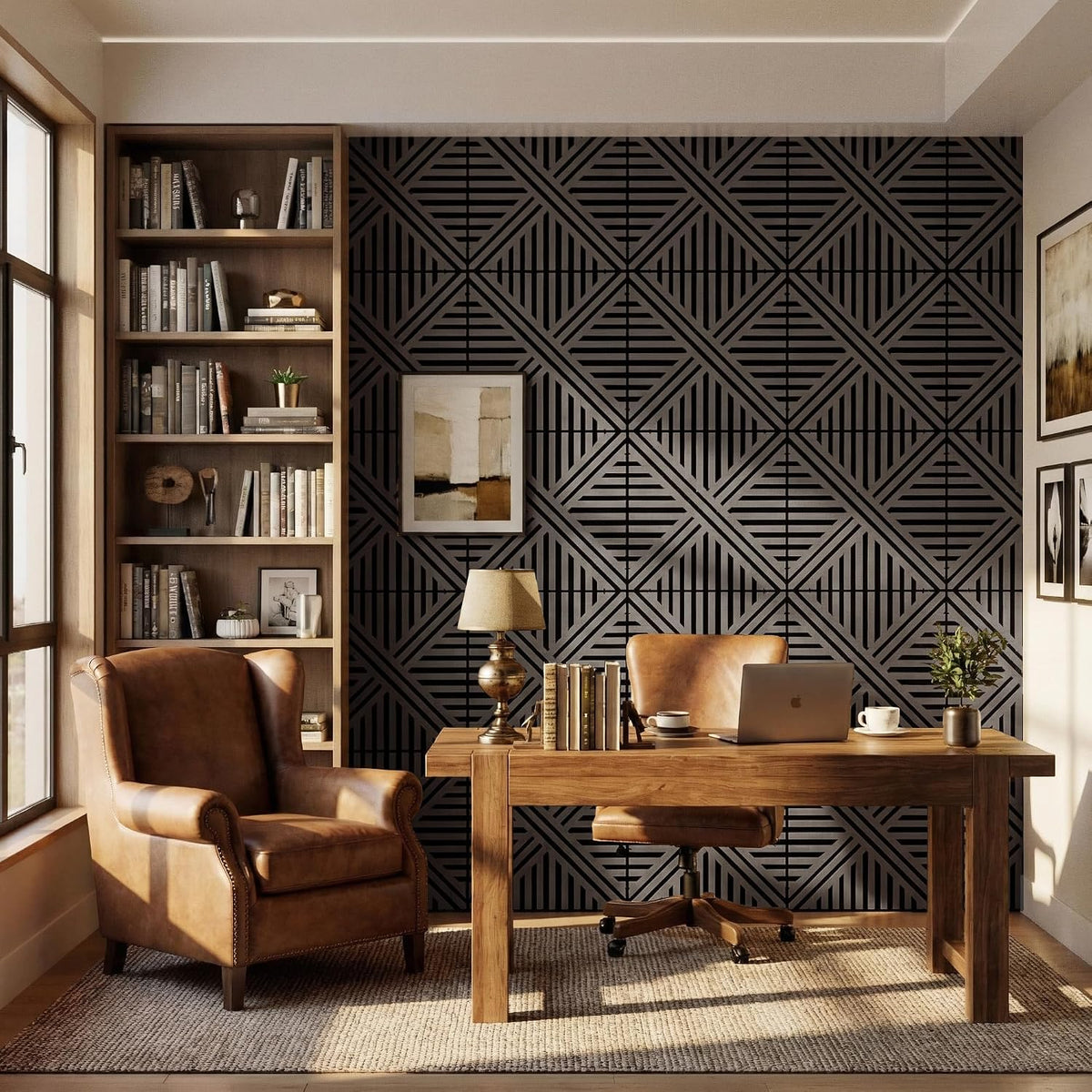 Acoustic Wall Panels, Decorative Acoustic Panels for Walls 23.6"X23.6", Sound Absorbing Wood Wall Panels for Interior Wall Decor, PVC Wood Grain HDF Acoustic Panels (Dark Grey, 4 Pack)