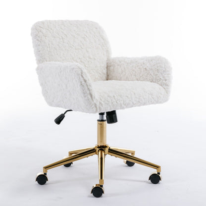 Artificial Rabbit Hair Office Chair with Metal Base - Swivel, Adjustable Height